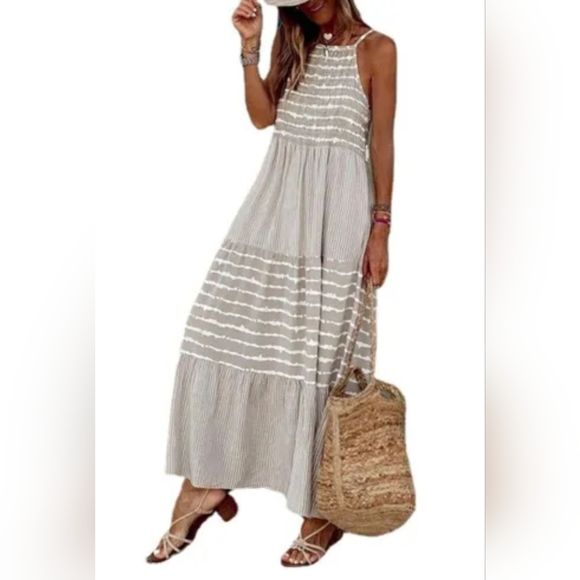 Grey Tie Dye Spaghetti Strap Summer Maxi Dress - Picture 5 of 13